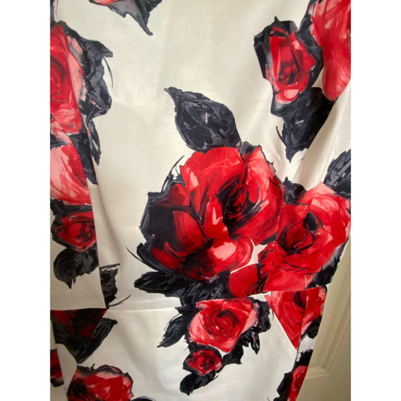 Joseph Ribkoff White Red Rose Floral Sheath Dress Size 8 - Picture 5 of 7